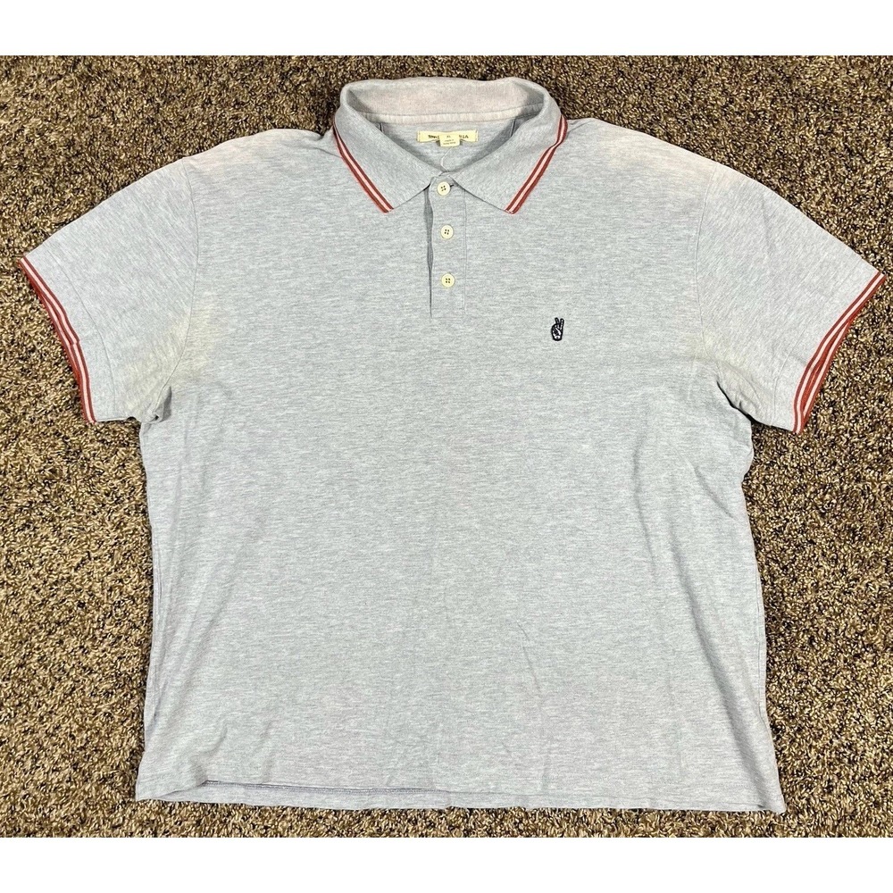 John Varvatos USA Men's Gray Slim Fit Peace‎ Polo Logo Shirt Sz XL